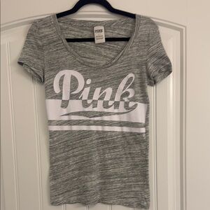 PINK Victoria's Secret Gray Fitted Tee with Short Sleeves